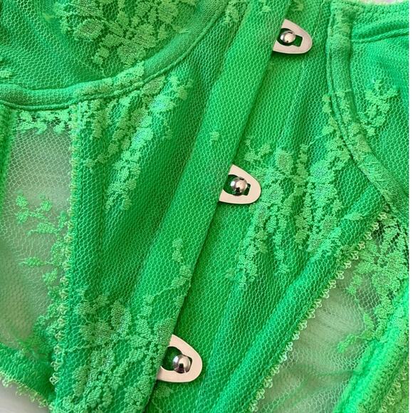 Out From Under Urban Outfitters Lace Corset Top Fairy Whimsical Green Neon NWOT - Picture 4 of 9